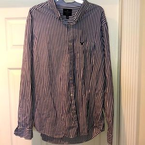 American Eagle casual shirt.  BLU/WHT striped shirt in a Classic Fit, Size XXL.